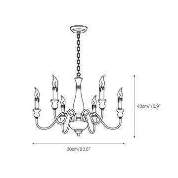French Country Candle Chandelier – detail 4 — Dimension drawings 2