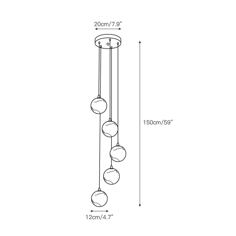 Alabaster Balls Cluster Chandelier – detail 4 — Dimension drawings 2