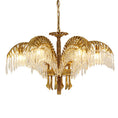 Load image into Gallery viewer, Brass Palm Leaf Crystal Chandelier