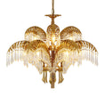 Load image into Gallery viewer, Brass Palm Leaf Crystal Chandelier