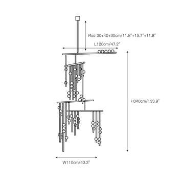 Brass Drop System Chandelier – detail 5 — Dimension drawings 3
