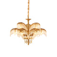 Load image into Gallery viewer, Brass Palm Leaf Crystal Chandelier