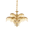 Load image into Gallery viewer, Brass Palm Leaf Crystal Chandelier
