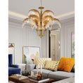 Load image into Gallery viewer, Brass Palm Leaf Crystal Chandelier