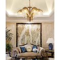 Load image into Gallery viewer, Brass Palm Leaf Crystal Chandelier