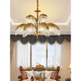 Load image into Gallery viewer, Brass Palm Leaf Crystal Chandelier