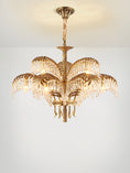 Load image into Gallery viewer, Brass Palm Leaf Crystal Chandelier