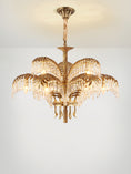 Load image into Gallery viewer, Brass Palm Leaf Crystal Chandelier