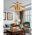 Load image into Gallery viewer, Brass Palm Leaf Crystal Chandelier