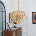 Load image into Gallery viewer, Brass Palm Leaf Crystal Chandelier