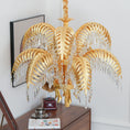 Load image into Gallery viewer, Brass Palm Leaf Crystal Chandelier