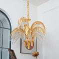 Load image into Gallery viewer, Brass Palm Leaf Crystal Chandelier