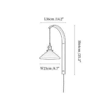 Curved Walnut Ceramic Plug-in Wall Light – detail 5 — Dimension drawings 3