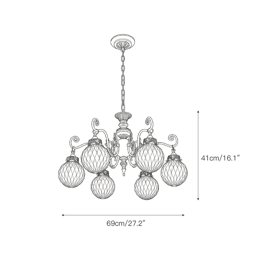 Greenwich Classical Brass Chandelier – detail 4 — Dimension drawings 2