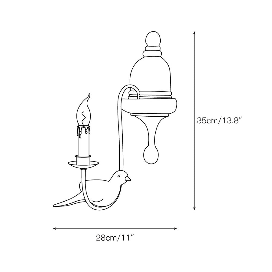 Retro Wooden Bird Wall Lamp – detail 3 — Dimension drawings 1