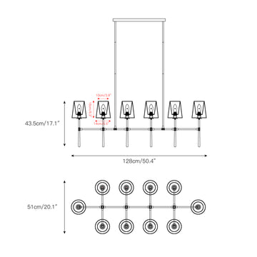 Rhodes Double Linear Chandelier – detail 3 — Dimension drawings 1