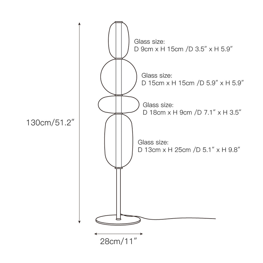 Stacked Glass Pebble Floor Lamp – detail 3 — Dimension drawings 1