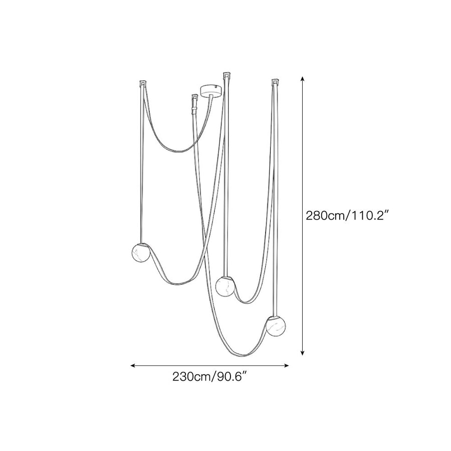 Tether 3-Light Alabaster Draped Chandelier — Dimension drawings 1