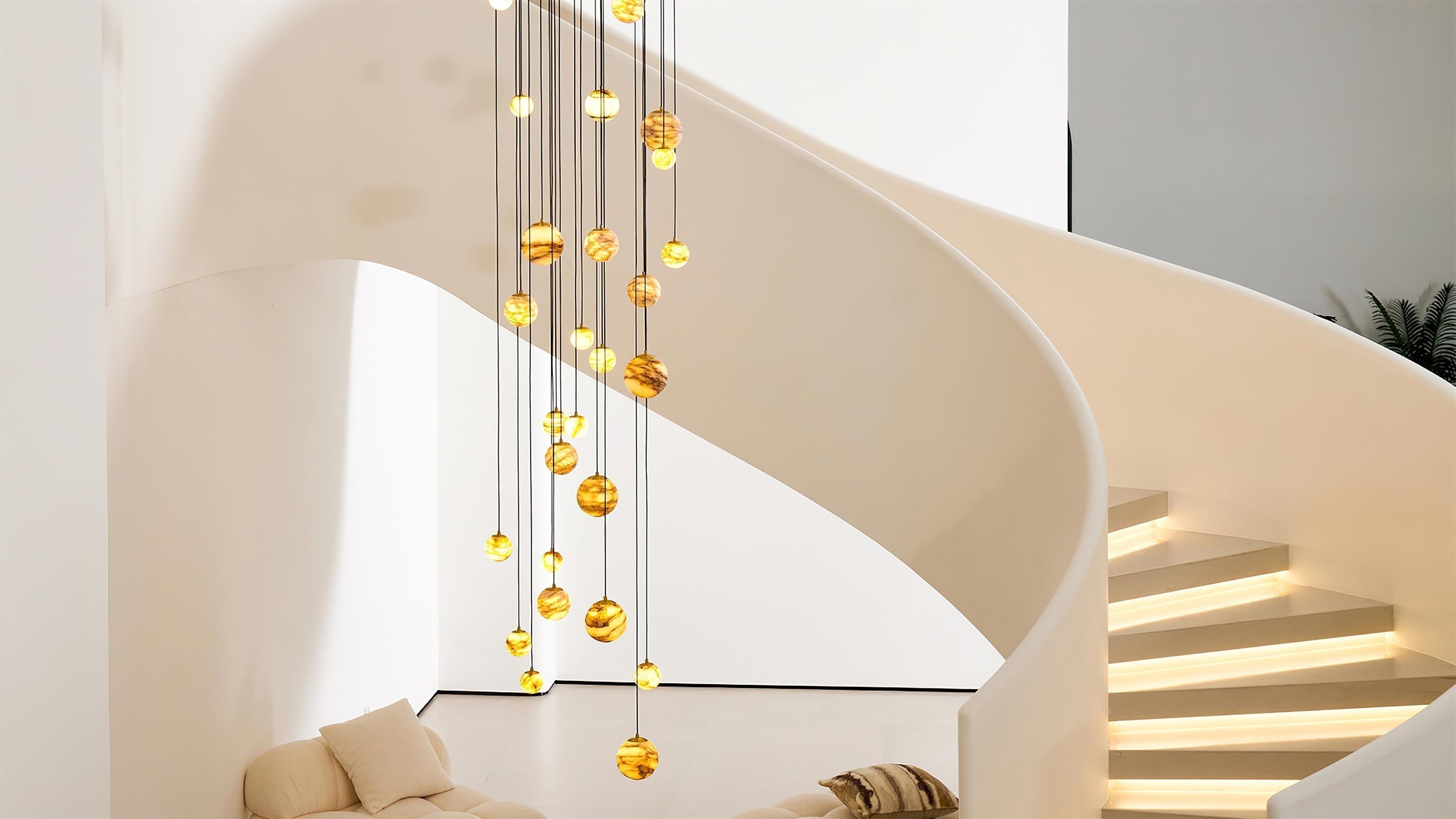 The Grand Ascent: Adorn Your Staircase with Alabaster's Ethereal Glow