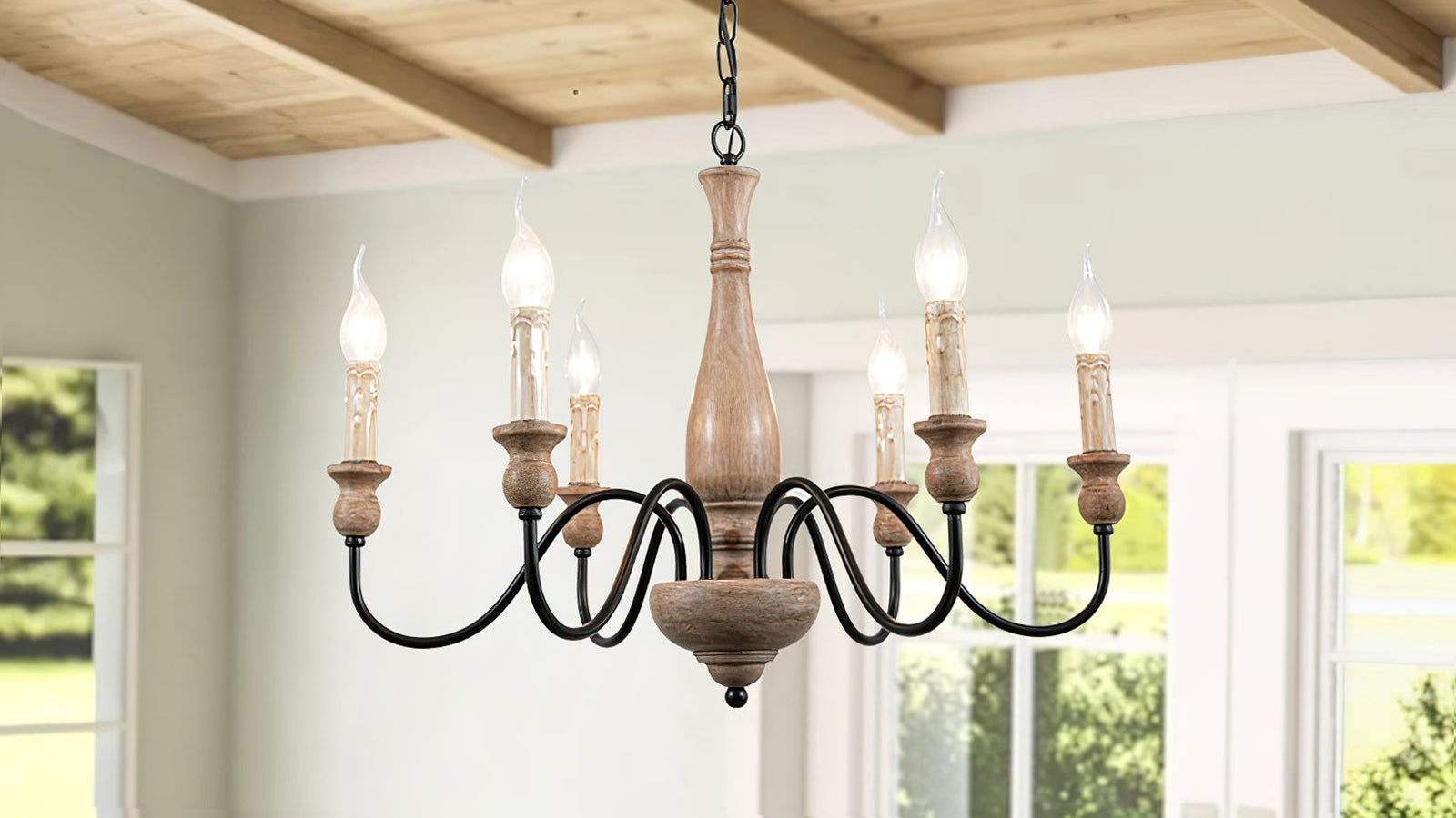 Discover Rural Retro Charm: Hand-Carved Solid Wood Chandeliers