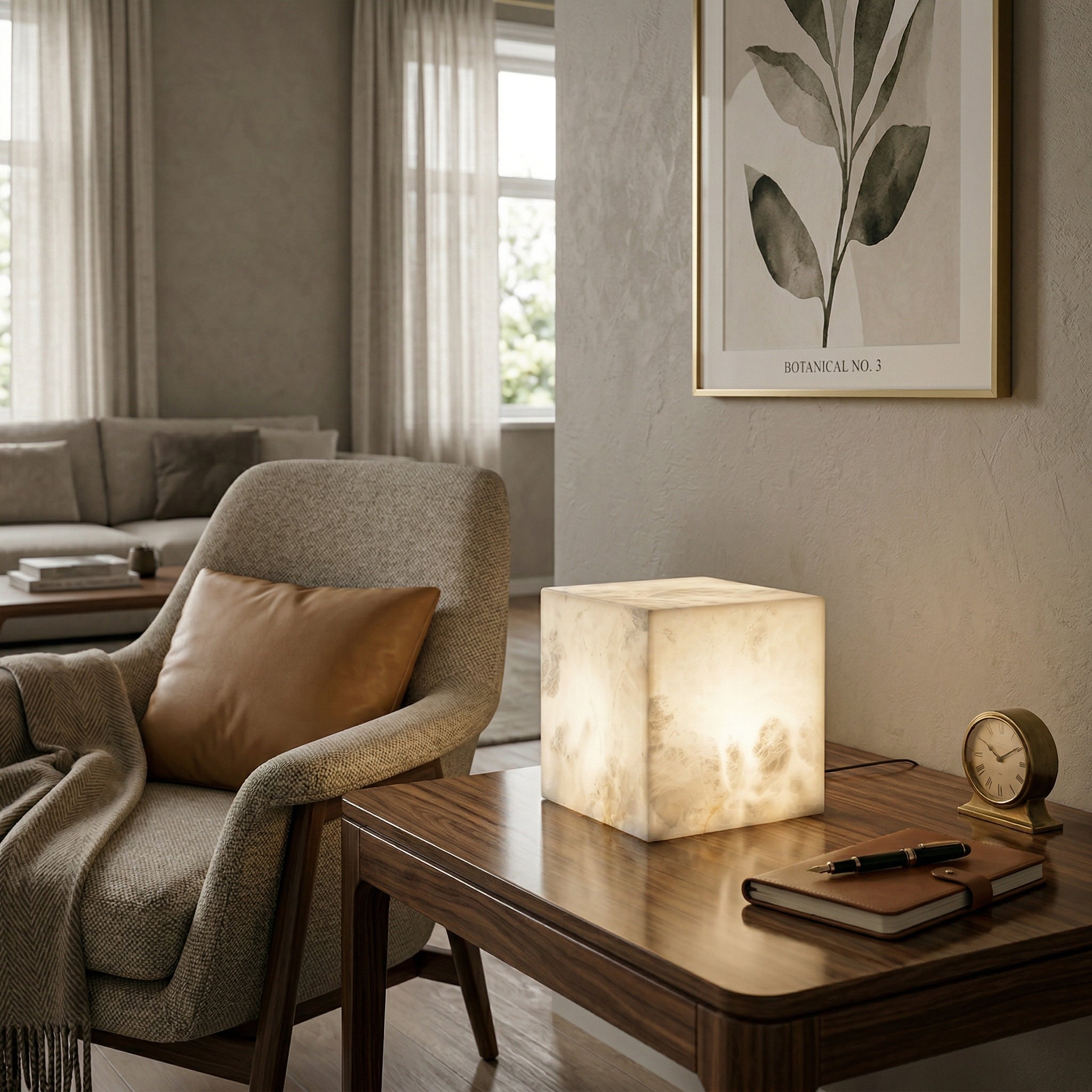 Kubische Alabaster-Tischlampe