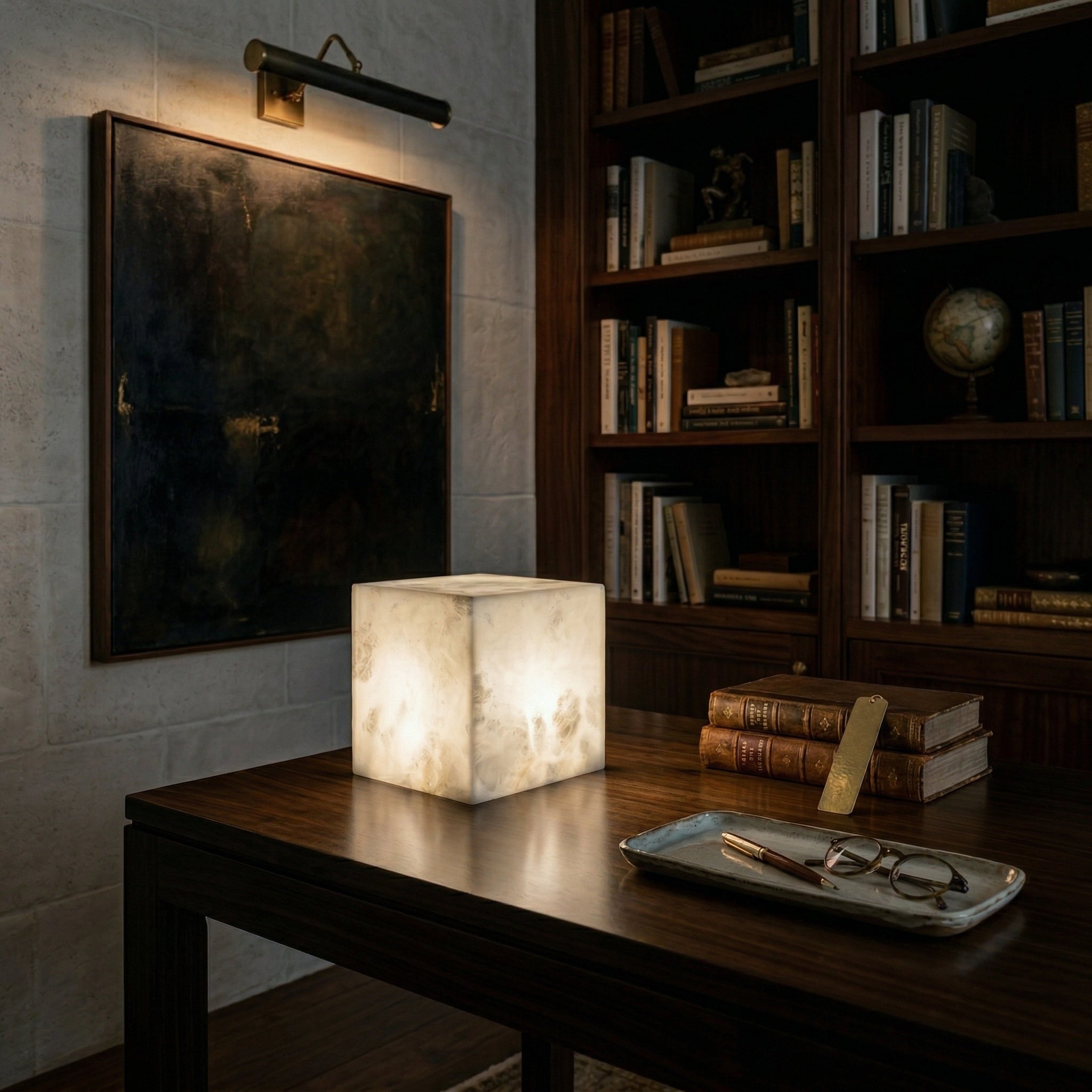 Kubische Alabaster-Tischlampe