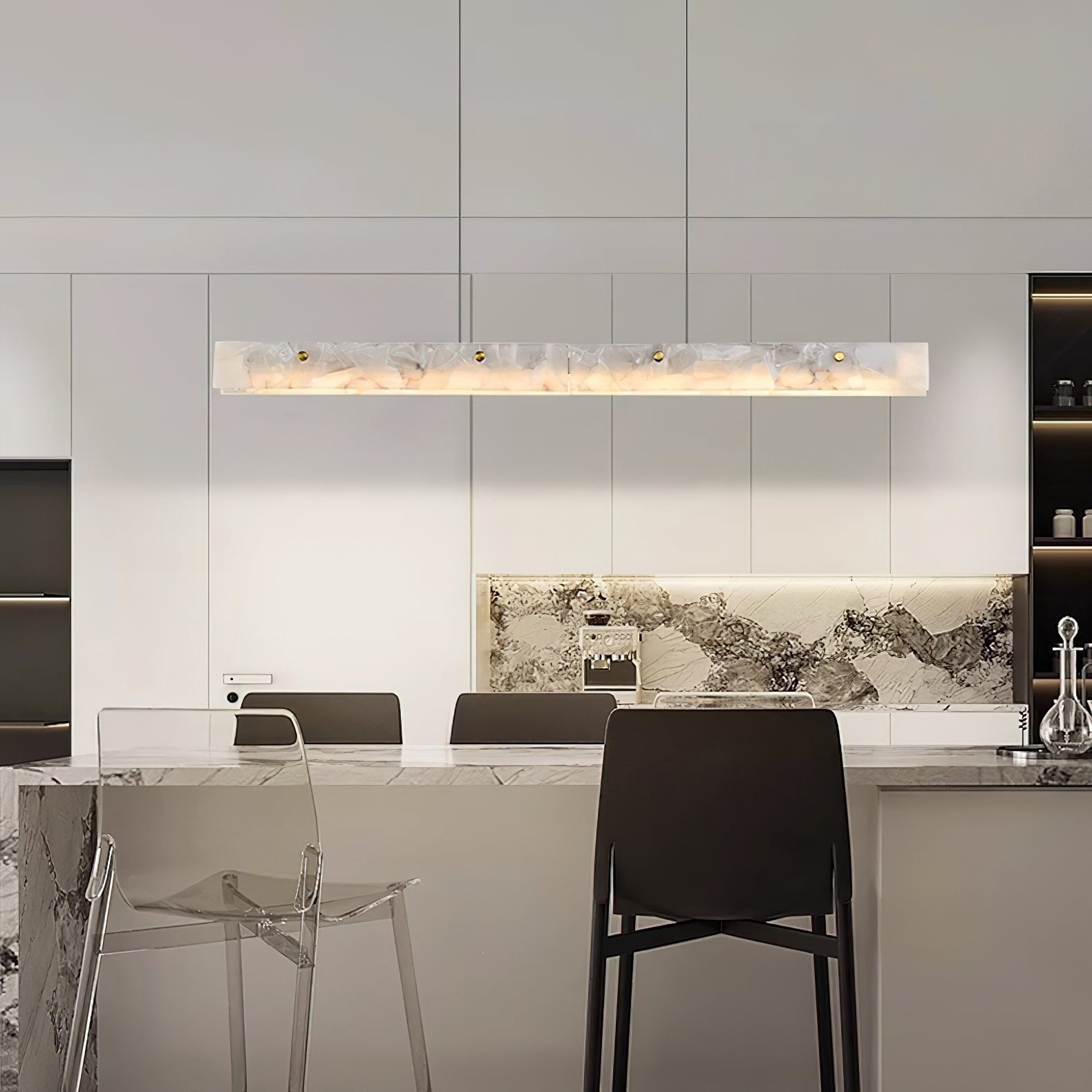 Moderne lineare LED-Pendelleuchte aus Alabaster