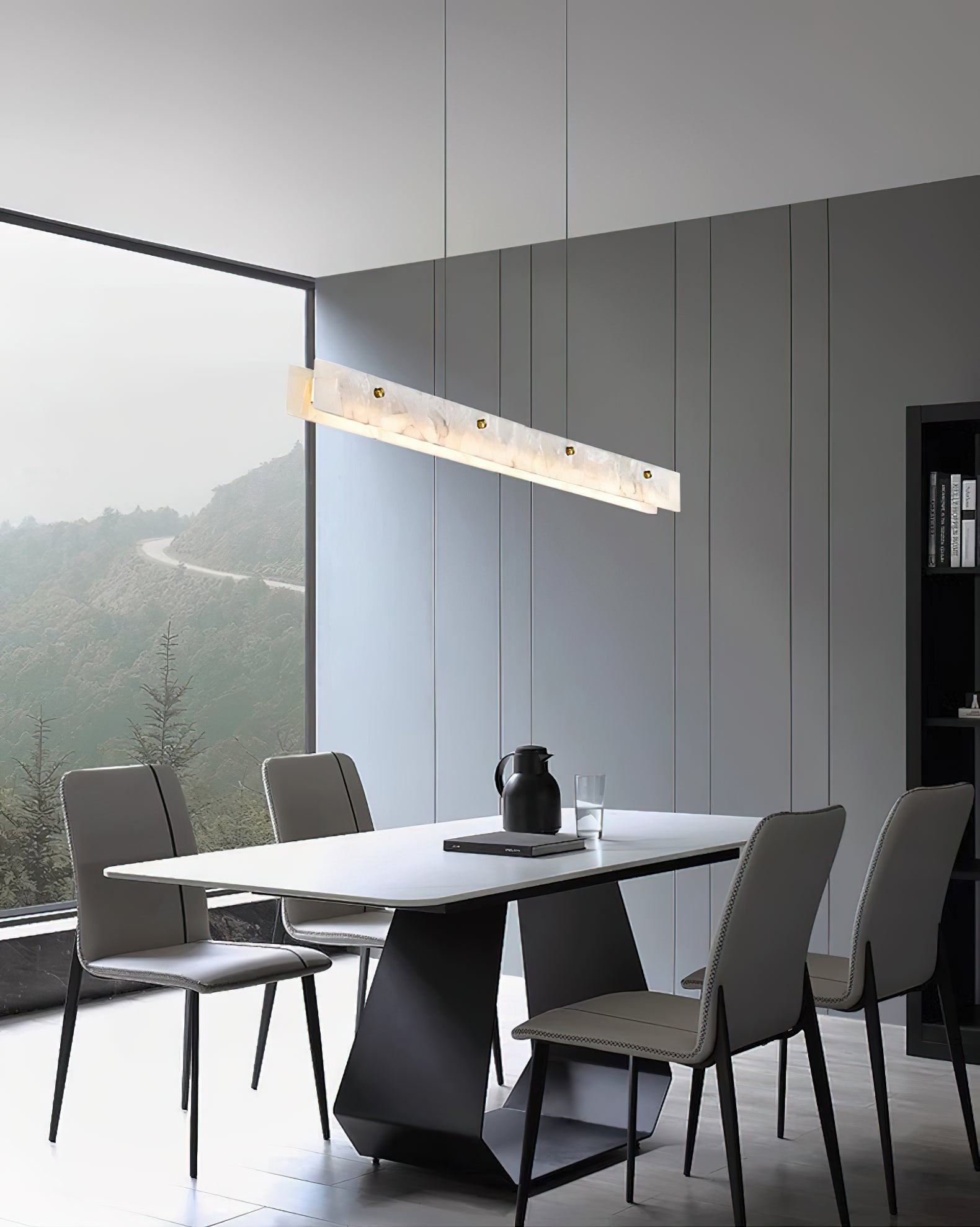 Moderne lineare LED-Pendelleuchte aus Alabaster