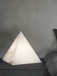 Load image into Gallery viewer, Alabaster Pyramid Table Lamp
