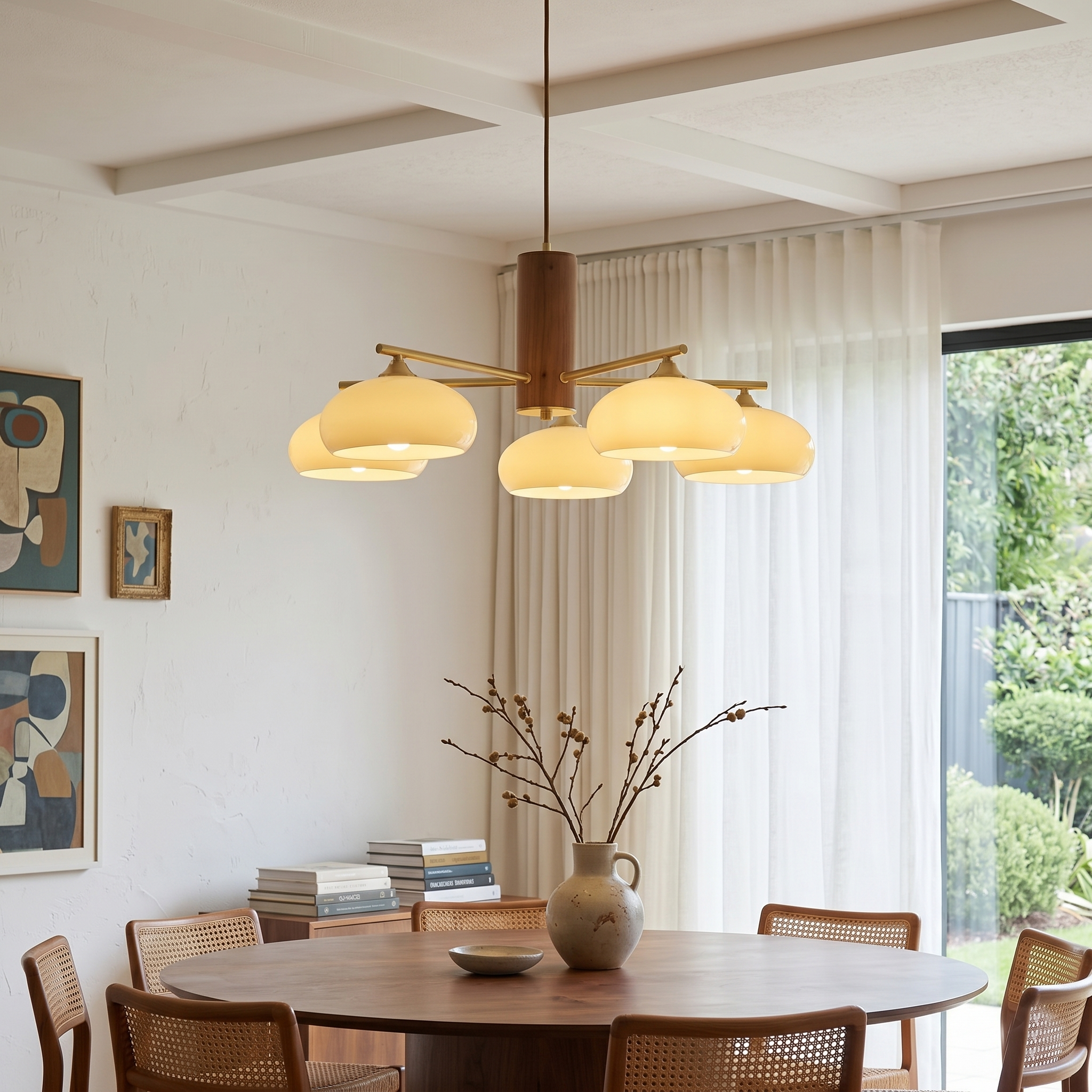 Elliptischer Persimmon-Kronleuchter aus Holz