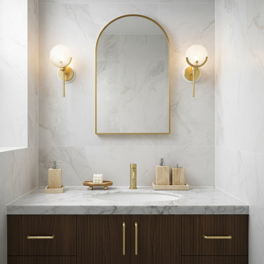 Crescent-Cradle Alabaster Globe Wall Sconce