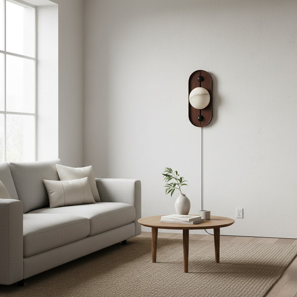 Bezel Alabaster Plug-in Wall Lamp