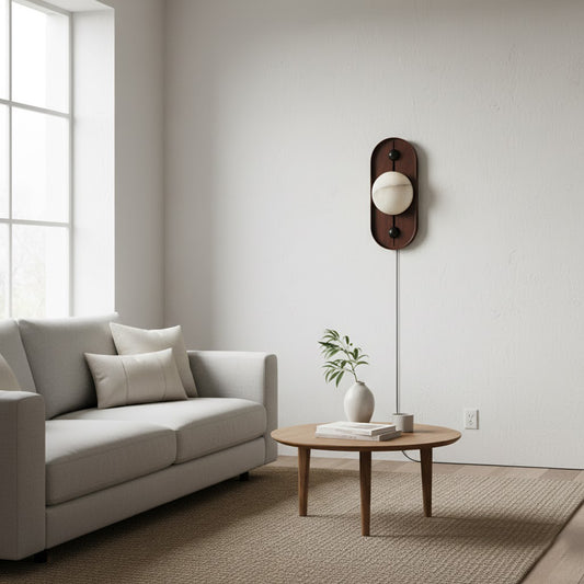 Bezel Alabaster Plug-in Wall Lamp