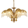 Load image into Gallery viewer, Brass Palm Leaf Crystal Chandelier
