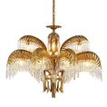Load image into Gallery viewer, Brass Palm Leaf Crystal Chandelier
