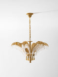 Bild in Galerie-Betrachter laden, Brass Palm Leaf Crystal Chandelier
