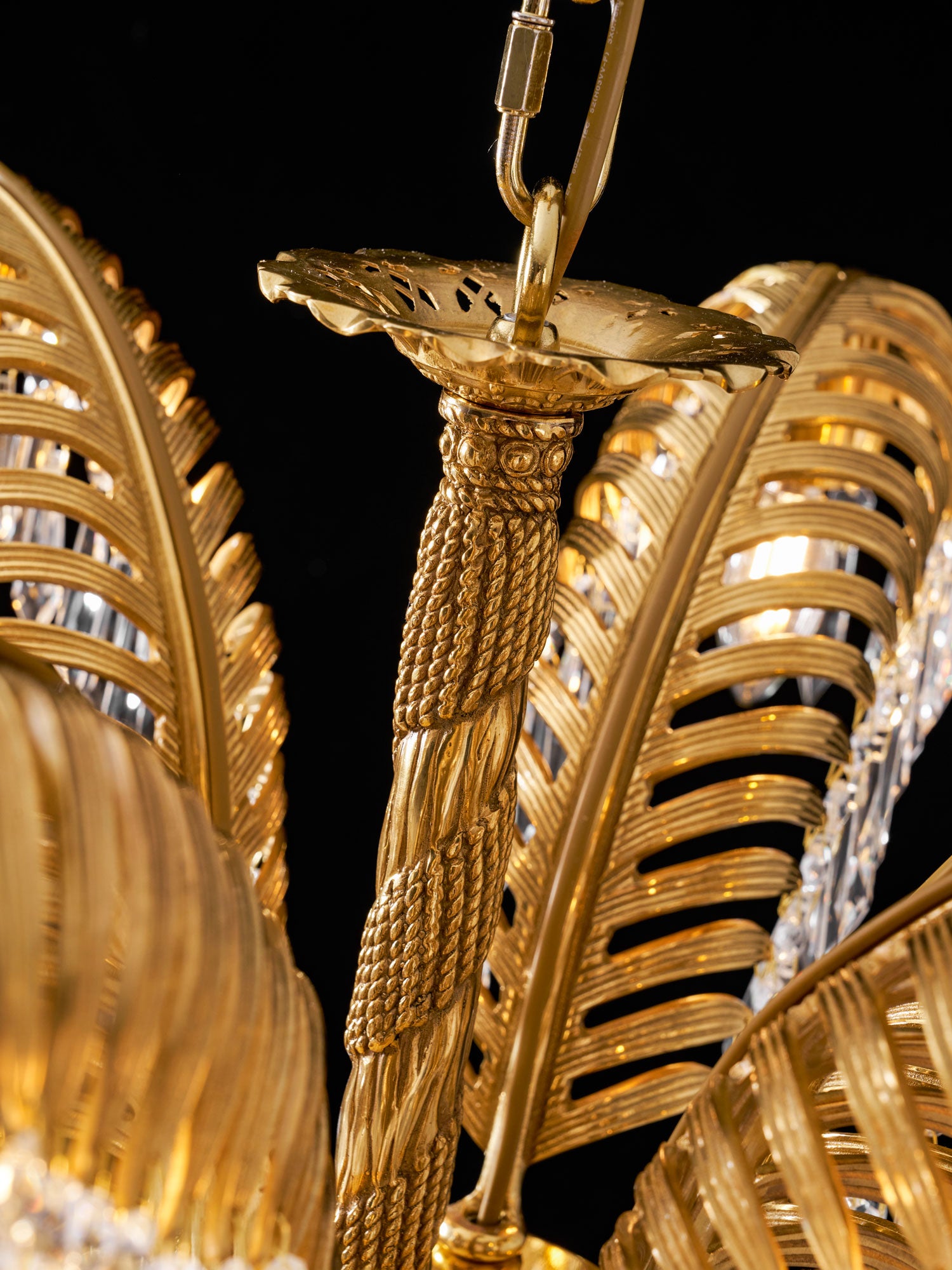 Brass Palm Leaf Crystal Chandelier