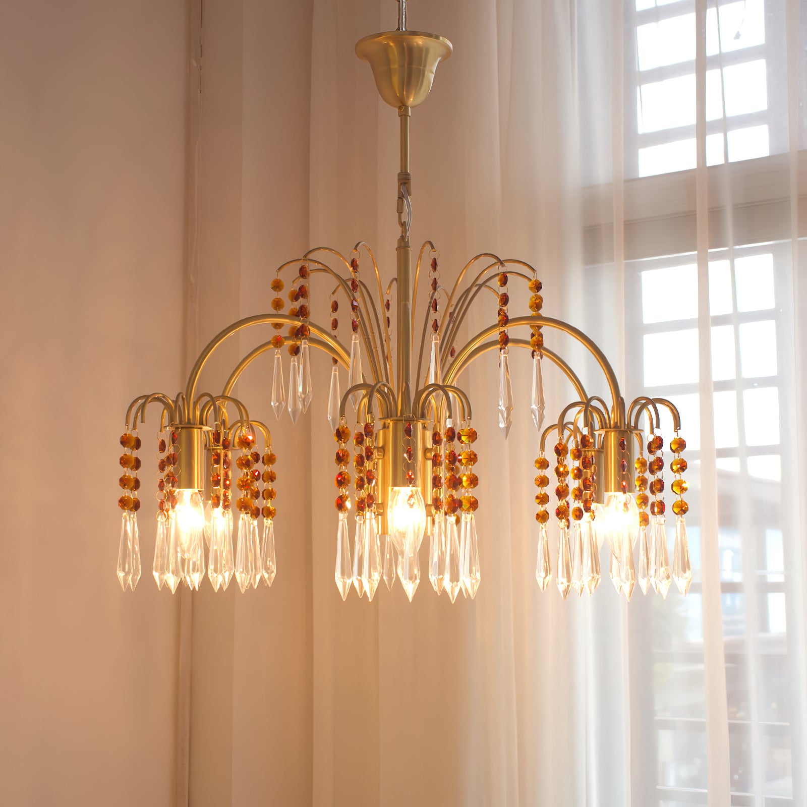 Brass Candle Crystal Chandelier