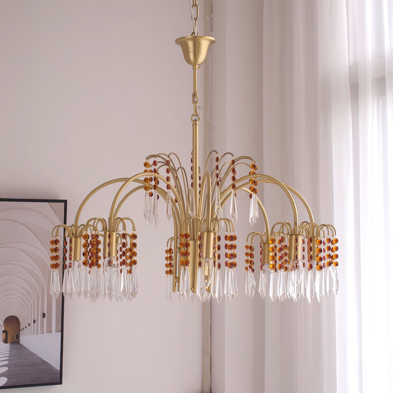 Brass Candle Crystal Chandelier