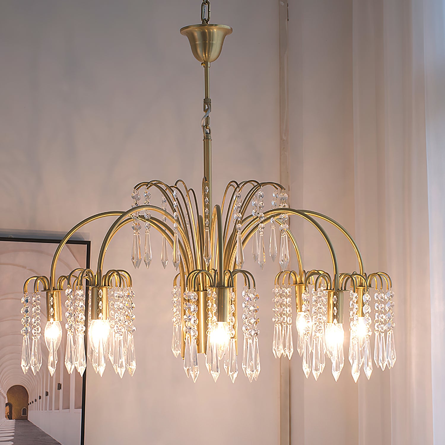 Lustre en cristal de bougie en laiton