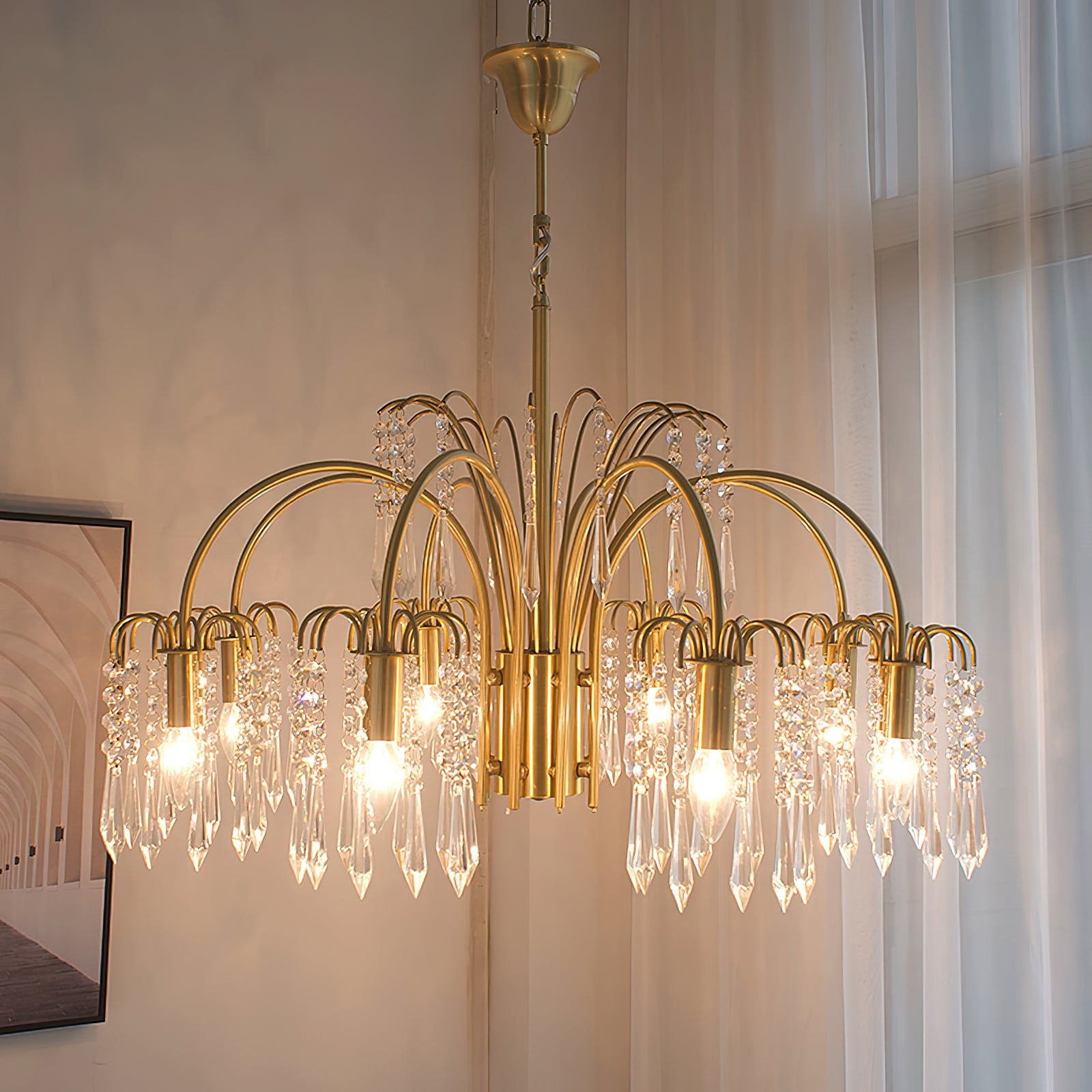 Lustre en cristal de bougie en laiton