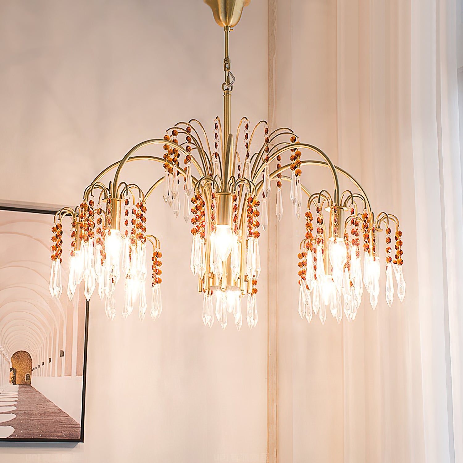 Brass Candle Crystal Chandelier