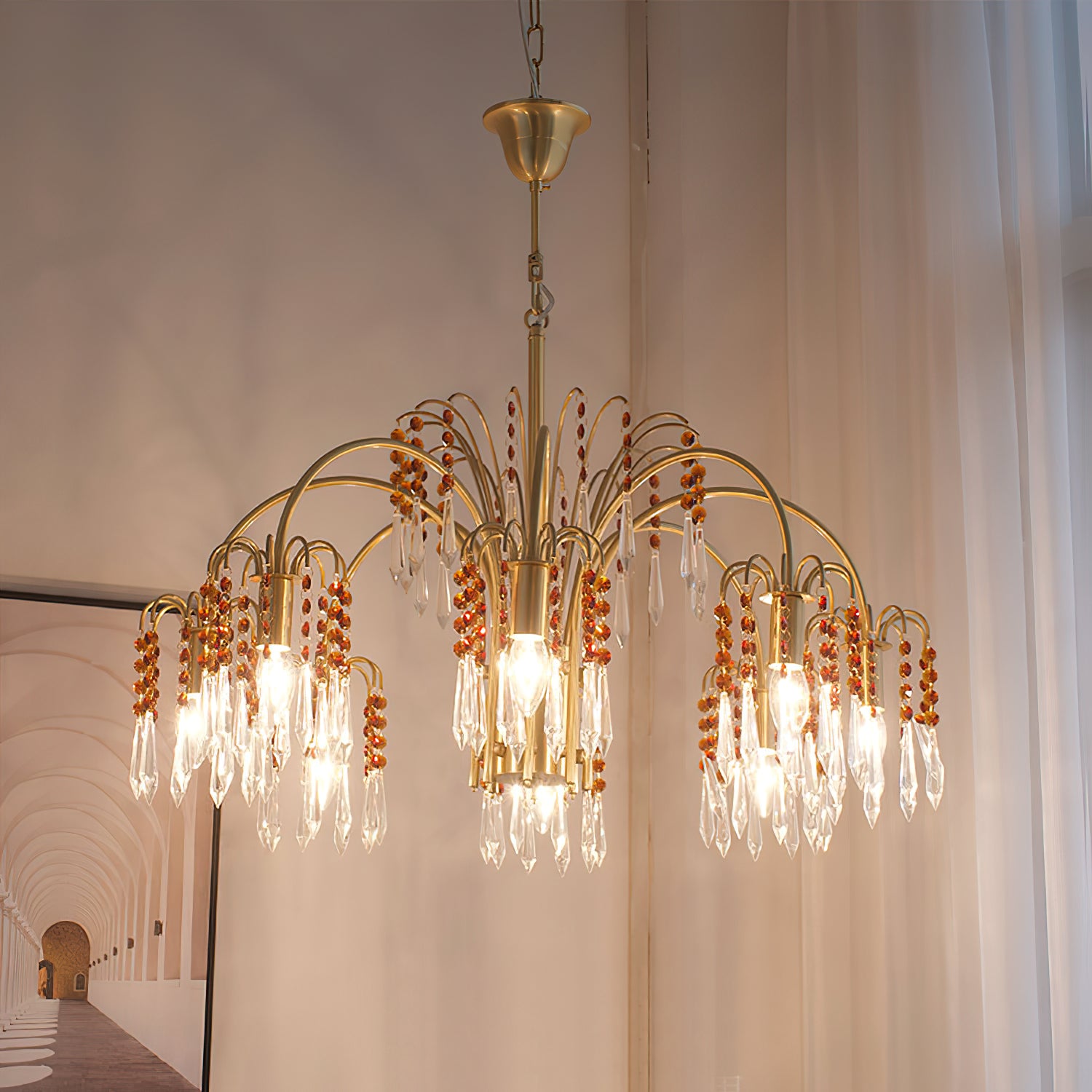 Lustre en cristal de bougie en laiton