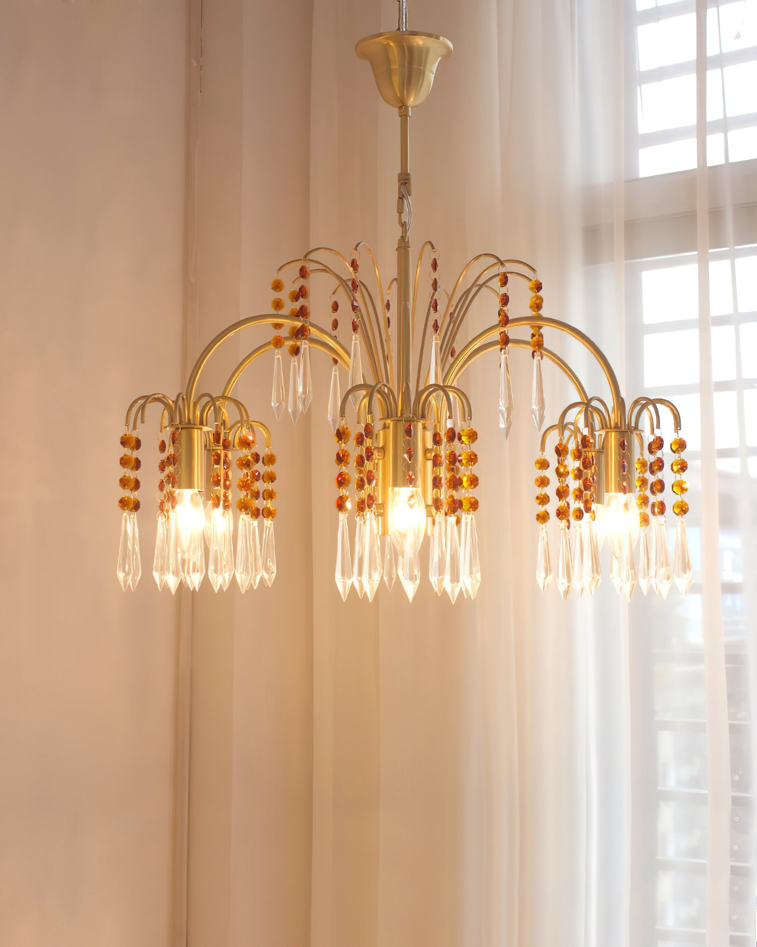 Lustre en cristal de bougie en laiton