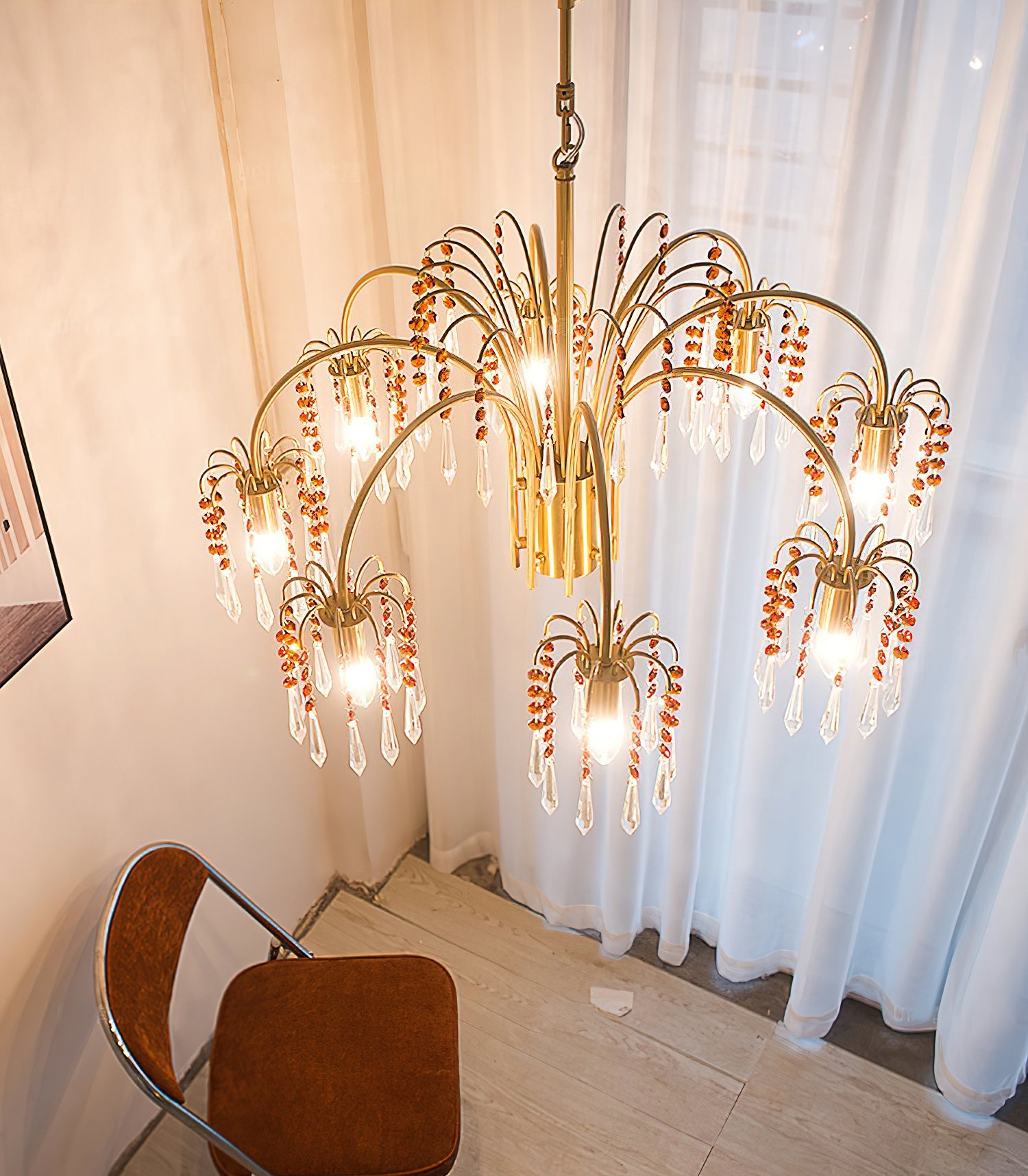 Lustre en cristal de bougie en laiton