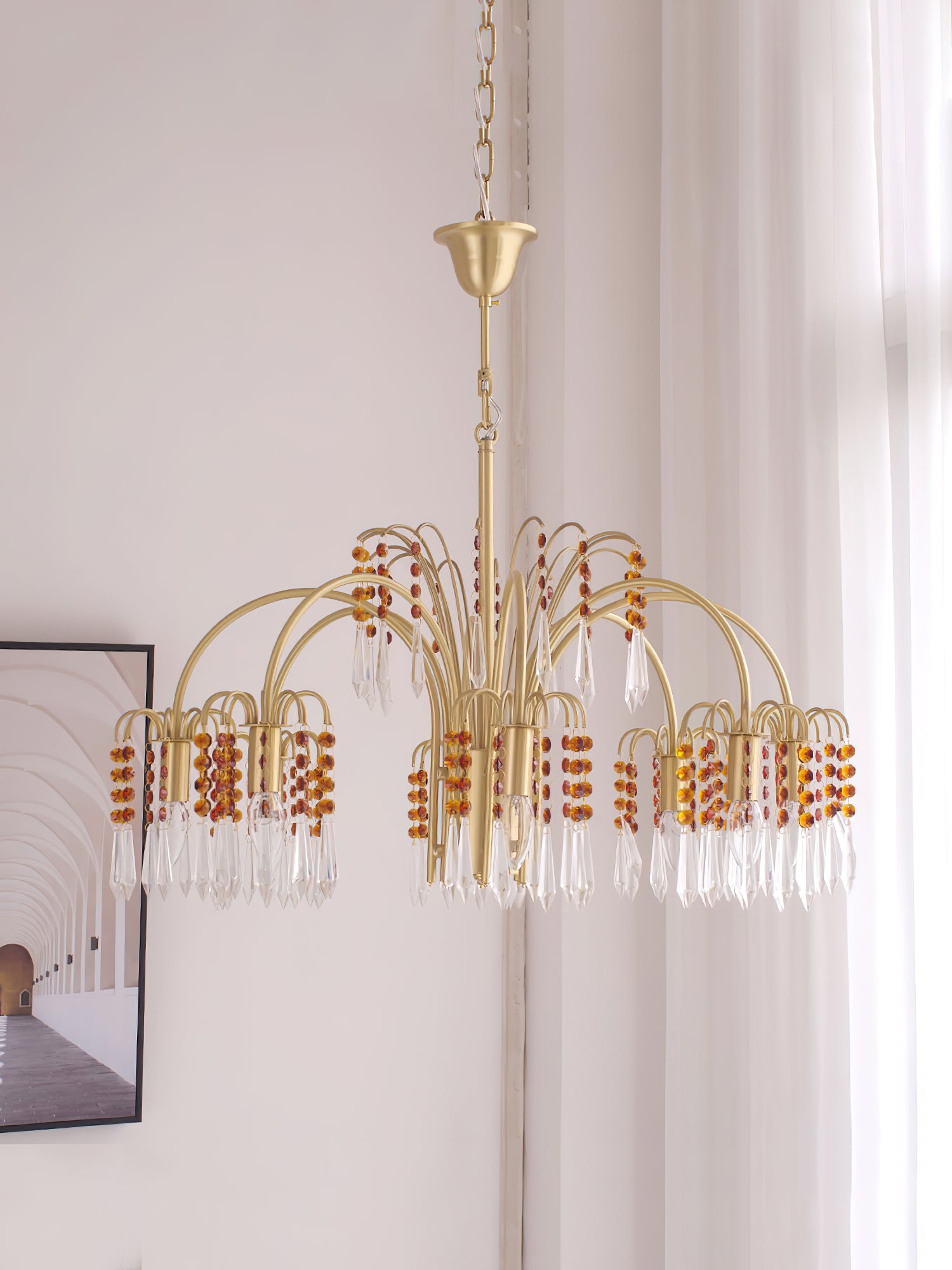 Lustre en cristal de bougie en laiton