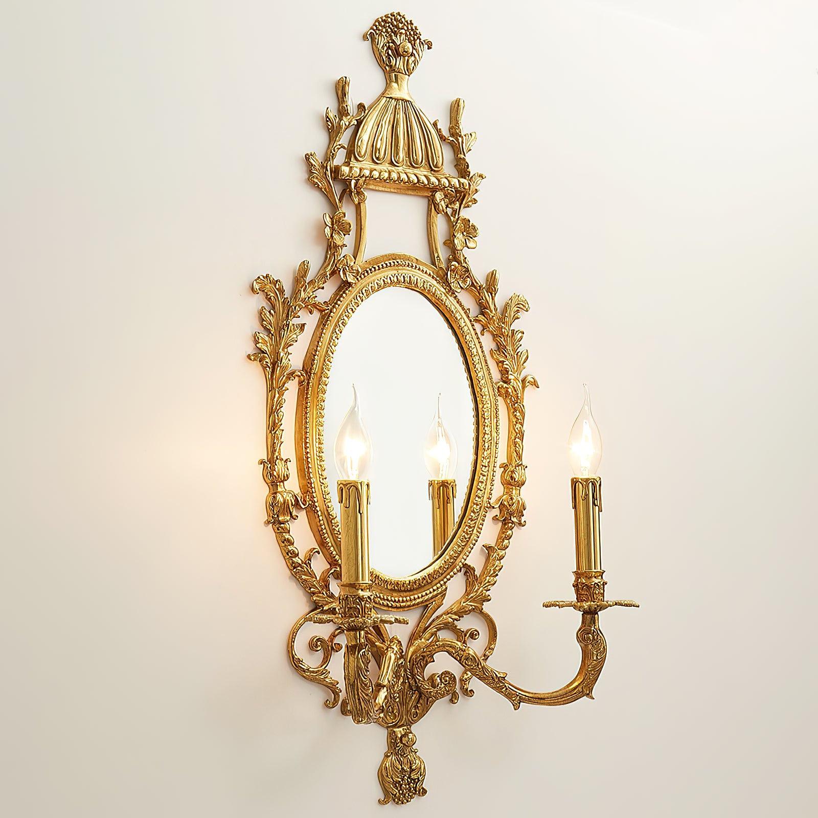 Brass Carved Mirror Wall Lamp