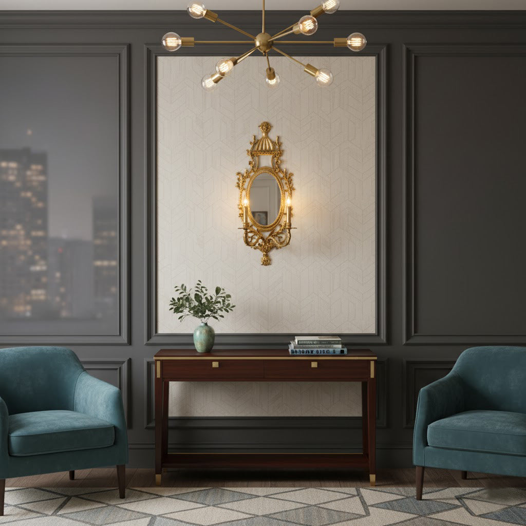 Brass Carved Mirror Wall Lamp