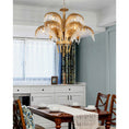 Load image into Gallery viewer, Brass Palm Leaf Crystal Chandelier
