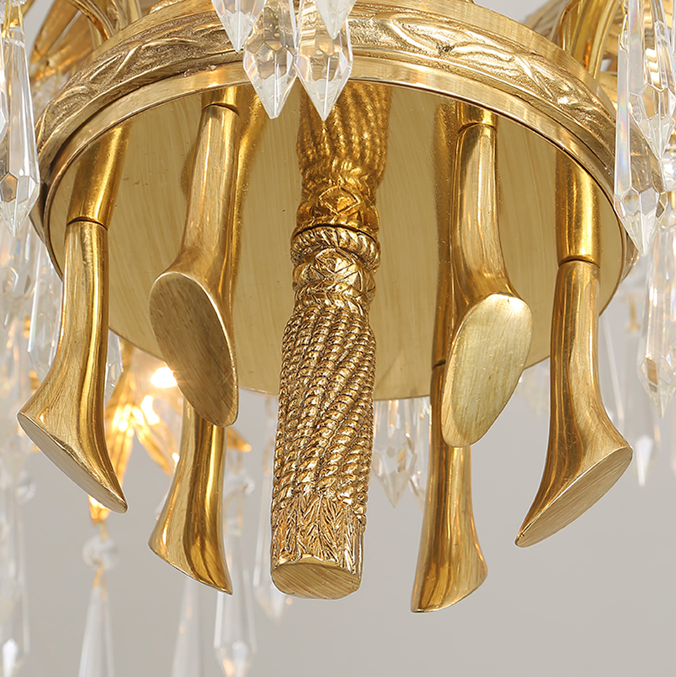 Brass Palm Leaf Crystal Chandelier